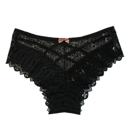 Sehao Women s Full-Coverage Lace Hi-Cut Thong Brief Panties Black