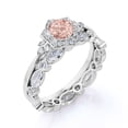 thumbnail image 3 of JeenMata 2 Carat Round Cut Pink Created Morganite and Moissanite Flower Engagement Ring Set - Bezel Eternity Wedding Band - 18k White Gold over Silver, 3 of 6