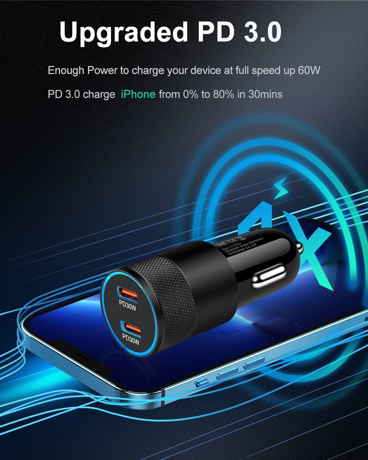 Novodio Mini Car Charger + câbles Lightning - Chargeur voiture 60 W USB-C -  Chargeur - Novodio