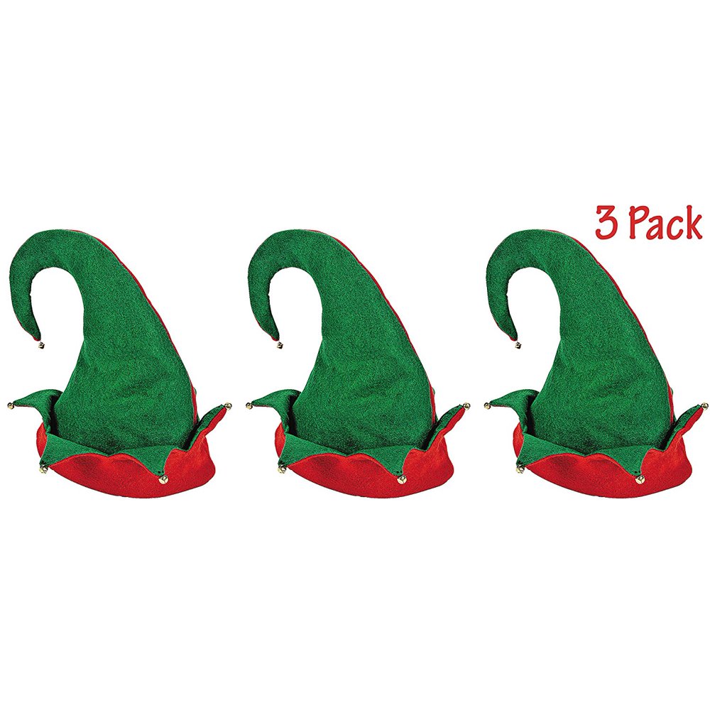 Set of 3 Christmas Santa Felt Elf Hats, Great Christmas Party Costume