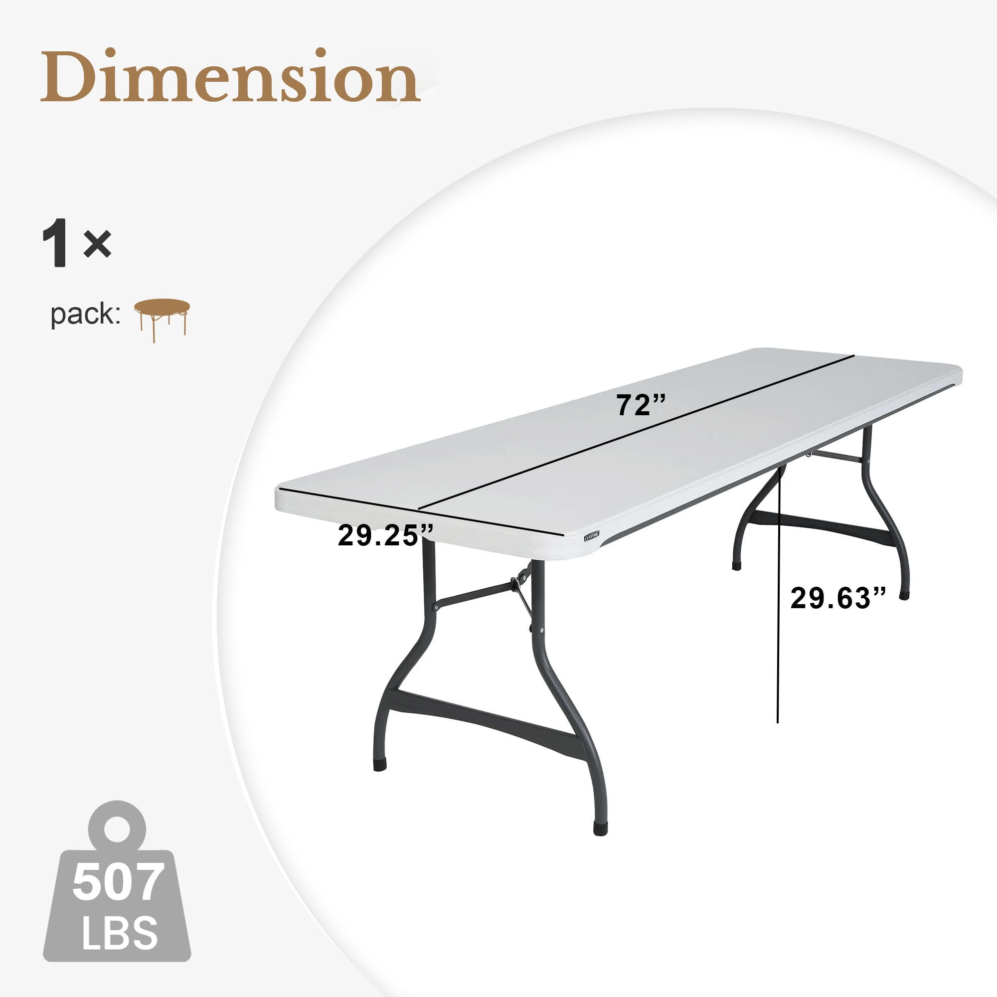 MAYEERTY 6FT White HDPE Fold-in-Half Folding Table, 507LB Capacity Powder Coated Steel Frame UV Water Resistant Portable Table