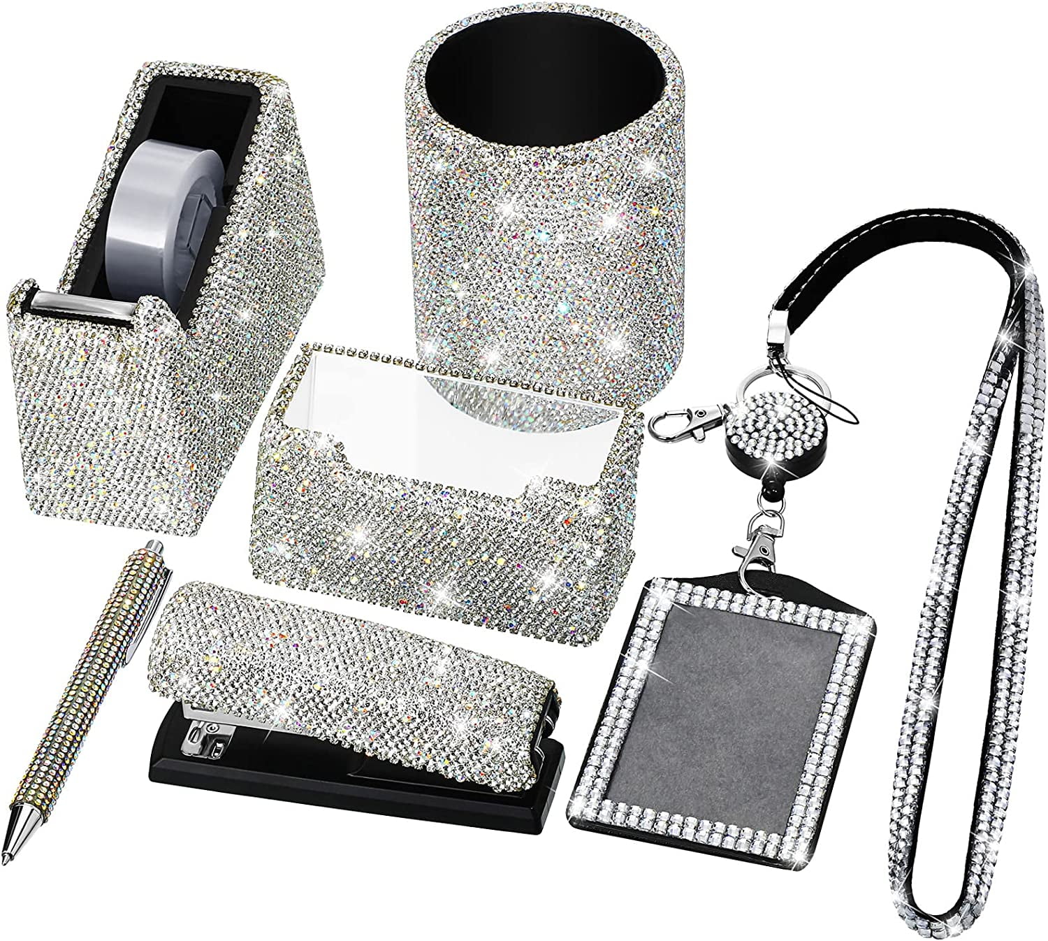 6 Packs Bling Office Stationery Set Includes Bling Tape Dispenser