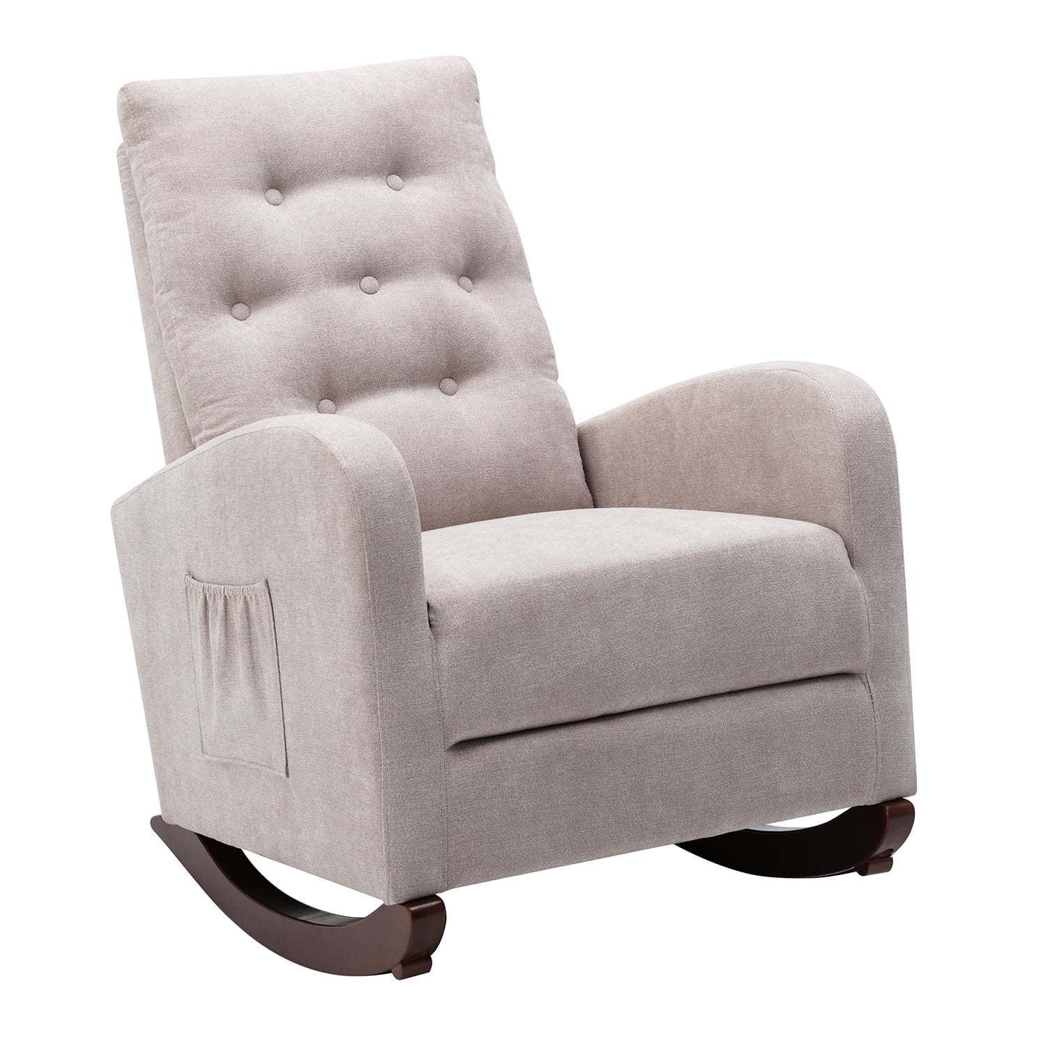 Kadyn High Back Rocking Chair, Modern High Back Armchair for Living Room, Velvet Rocking Chair with Side Pockets, Tan Kadyn High Back Rocking Chair, Modern High Back Armchair for Living Room, Velvet Rocking Chair with Side Pockets, Tan