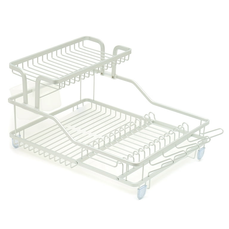 4 pieces Michael Graves Elevated 2 Tier Dish Rack With Dual Compartment  Utensil Holder, Grey - Dish Drying Racks - at 
