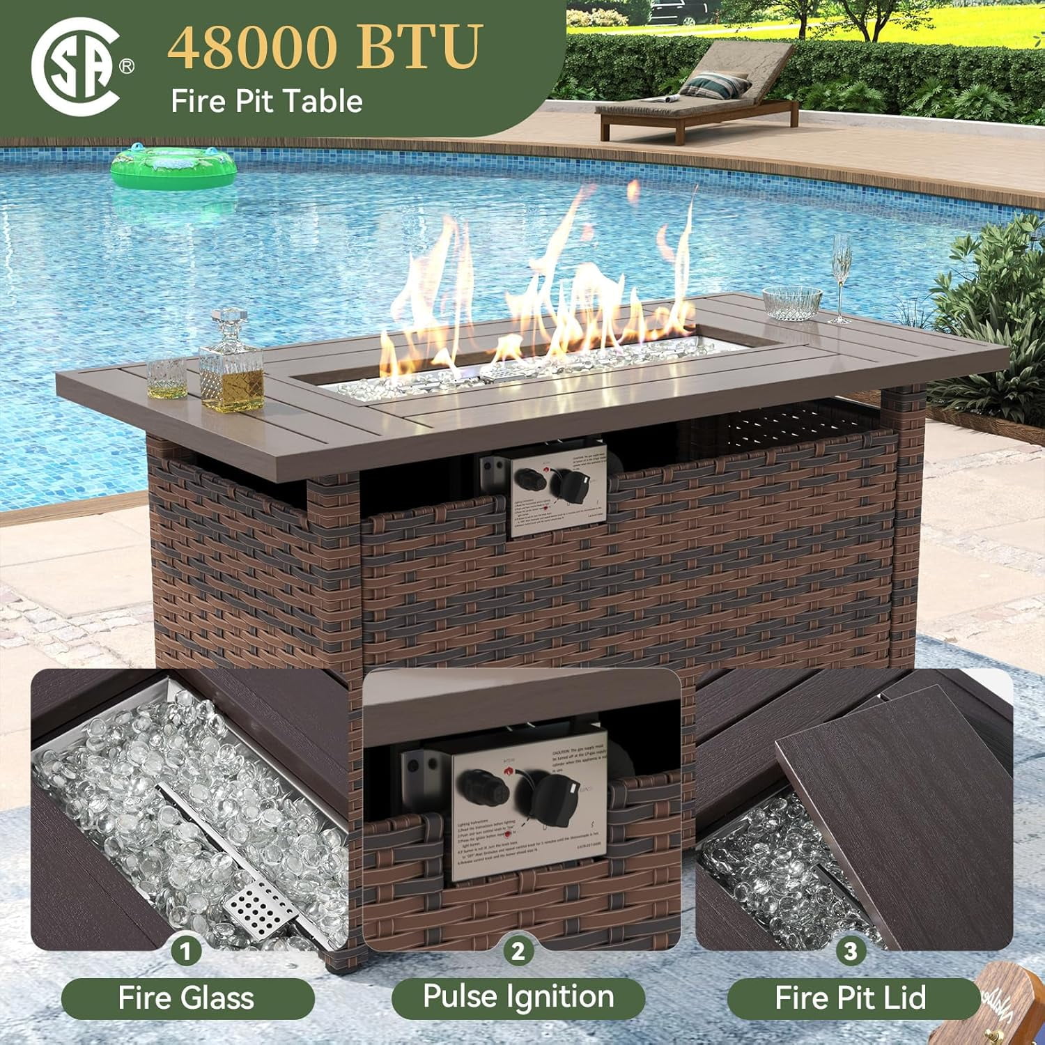 Aoxun 12 Piece Patio Furniture Set with 44” Fire Pit Table Wicker Rattan Outdoor Sectional Sofa Set with Coffee Table and 4” Thickened Cushions, Blue (Waterproof Cover Included)