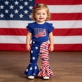 thumbnail image 3 of lnmuld Independence Day Toddler Girls 4th of July Outfit Set USA Embroidery Ruffle Sleeve Top and American Flag Flare Pants for Baby Girls Size:3-4 Years, 3 of 8