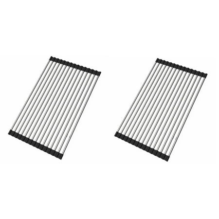 - 2 x Over the Sink Multipurpose Roll-Up Dish Drying Rack Pan Food Drainer Mat