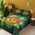 thumbnail image 2 of Ambesonne Emoji Fitted & Top Sheet Set with Sham, Lion Exotic Jungle Wreath, Emerald Green and Orange, 2 of 5