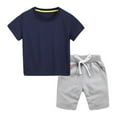 thumbnail image 3 of Toddler Boy Outfits Crew Neck Short Sleeved Summer Solid Color Children's Shorts Two Piece Suit Black Clothing Sets Sizes 5-6 Years, 3 of 4