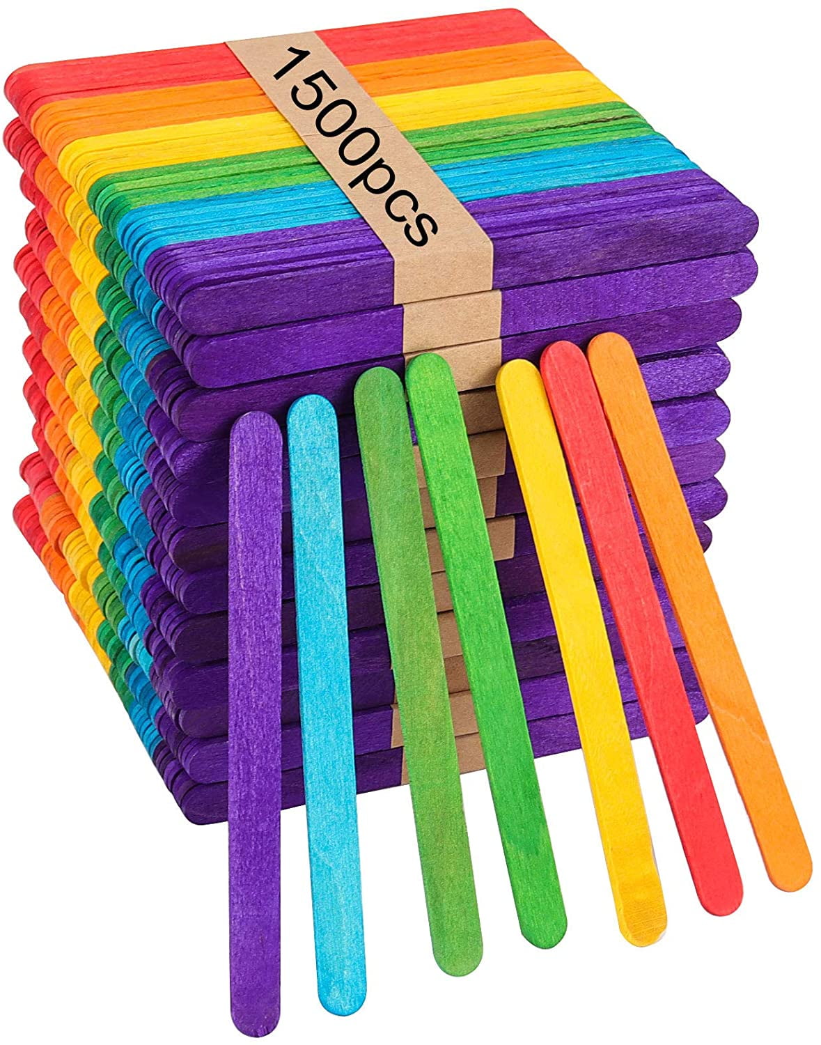 Wooden Craft Sticks, Colored Popsicle Sticks for Crafts, Rainbow 4.5 Inches Jumbo Bulk Pack of 1000, by Mandala Crafts