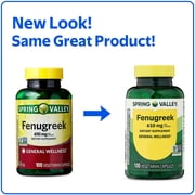 Spring Valley Fenugreek Dietary Supplement Vegetarian Capsules for General Wellness, 610 mg, 100 Count