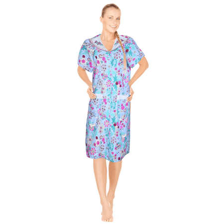 

JEFFRICO Womens Dusters For Women Snap Front Housecoat Lounger Duster House Dress Short Sleeve Nightgowns Pajamas Robe