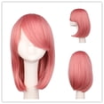 thumbnail image 2 of Peluca corta para cosplay, estilo anime, rosa, con flequillo lateral, 40 cm, 2 of 3