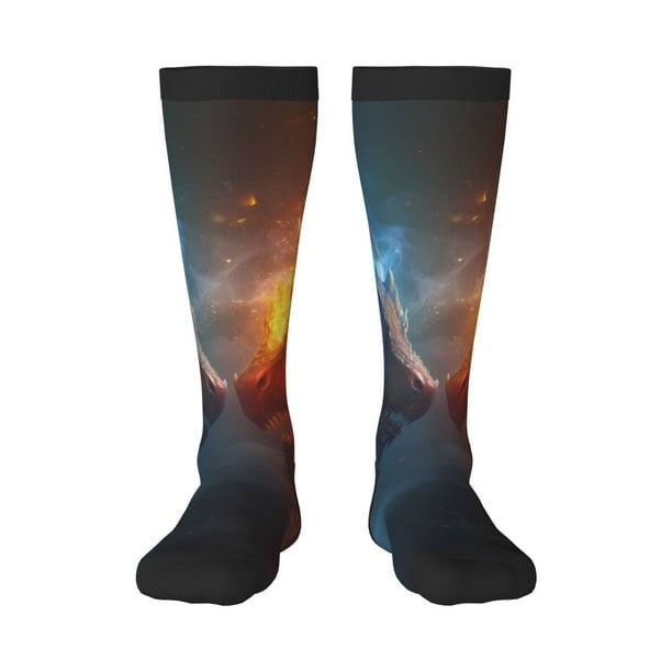 Balery Red And Blue Fire Dragon E Calcetines novedosos Calcetines deportivos Calcetines hasta la rodilla Calcetines de algodón Calcetines originales y geniales