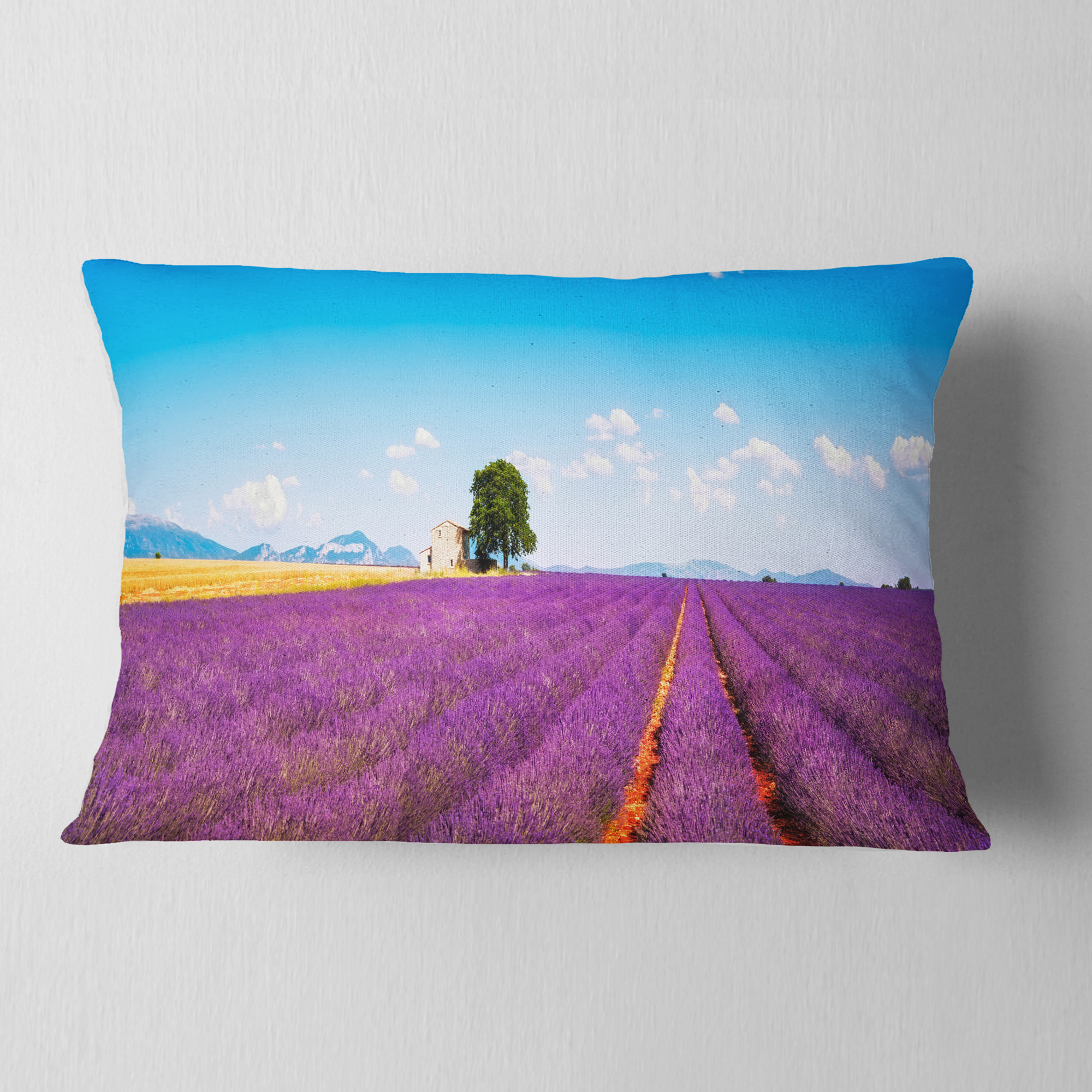 Designart Remote House and Tree in Lavender Field - Landscape Wall Throw Pillow - 12x20