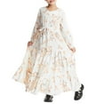 thumbnail image 2 of HBGVBA Girl's Floral Print Maxi Dress Muslim Long Sleeve V-Neck Ankle Length Robe Dresses Floral Embroidery Floral Print Ruffle Modest Daily Wear 3-14 Years, 2 of 5