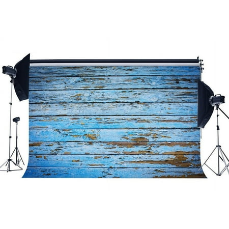 Image of HelloDecor 7x5ft Wood Backdrop Peeled Blue Painted Stripes Wooden Plank Shabby Texture Rustic Grunge Wallpaper Photography Background Kids Adults Party Wedding Decoration Photo Studio Props