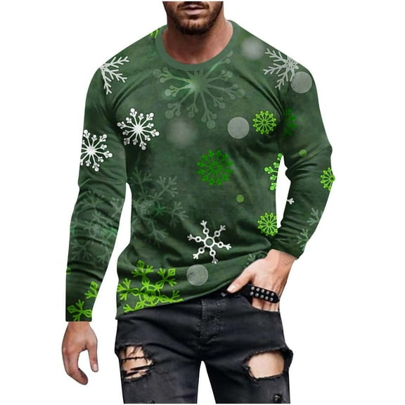 Honeeladyy Men's Christmas Blouse Tops 3D Funny Snowman Printed Round Neck Long Sleeve Pullover Ugly Christmas Santa Sweaters #Wf-Army Green-S