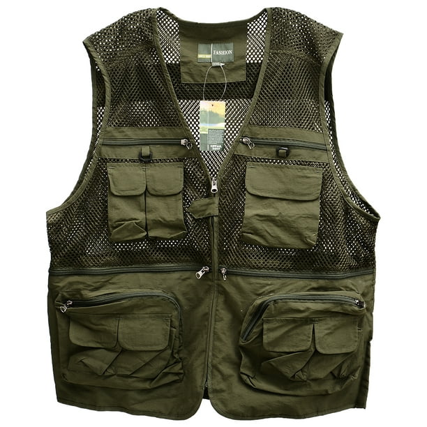 Men's Sports Photography Fishing Vest Multi Pocket Sleeveless Zipper Mesh  Jacket Color:Army green Size:XL 