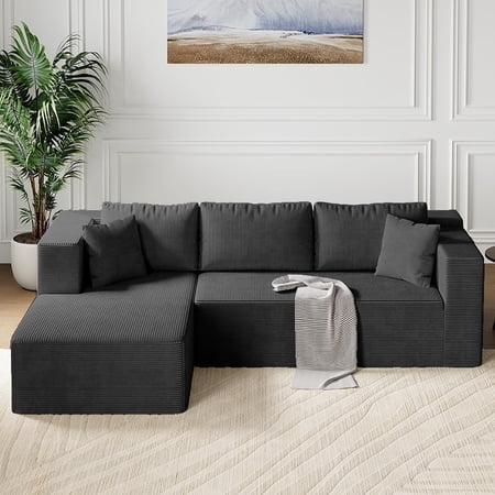 Juicyme L-Shaped Sectional Sofa, Modular Cloud Couch with Left Facing Chaise, Corduroy Sofa for Living Room/Apartment, No Assembly Required, Dark Gray