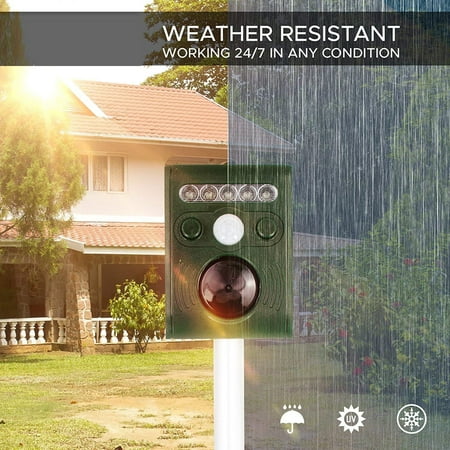 Effective Solar Battery Powered Ultrasonic Oudoor Pest and Animal Repeller, Pest and Animal Control Rodent, Raccoon, Deer, Birds, Cats, Dogs, Mice Repellent