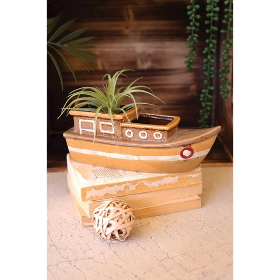 Kalalou Ceramic Boat Planter Coastal Decorative Flower Pot for Succulents and Small Plants