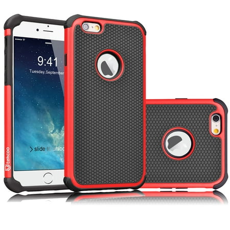 iPhone 6 Case, iPhone 6S Case, Tekcoo [Tmajor Series] iPhone 6 / 6S Case Shock Absorbing Hybrid Best Impact Defender Rugged Slim Cover Shell w/ Plastic Outer & Rubber Silicone Inner [Red/Black]