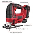thumbnail image 4 of Lepmerk 20V Cordless Jigsaw with 4 Orbital Settings and LED Light - Woodworking Power Tool Kit with 10 T-shank Blades, 2.0Ah Battery, Fast Charger, Parallel Guide, Tool Bag - Red, US Plug, Logo-Ready, 4 of 6