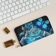 thumbnail image 6 of Leather Thin Slim Wallets for Women Men - Blue Rose Butterfly Beautiful A Clutch Card Wallet for Women Men with Zipper, 6 of 7