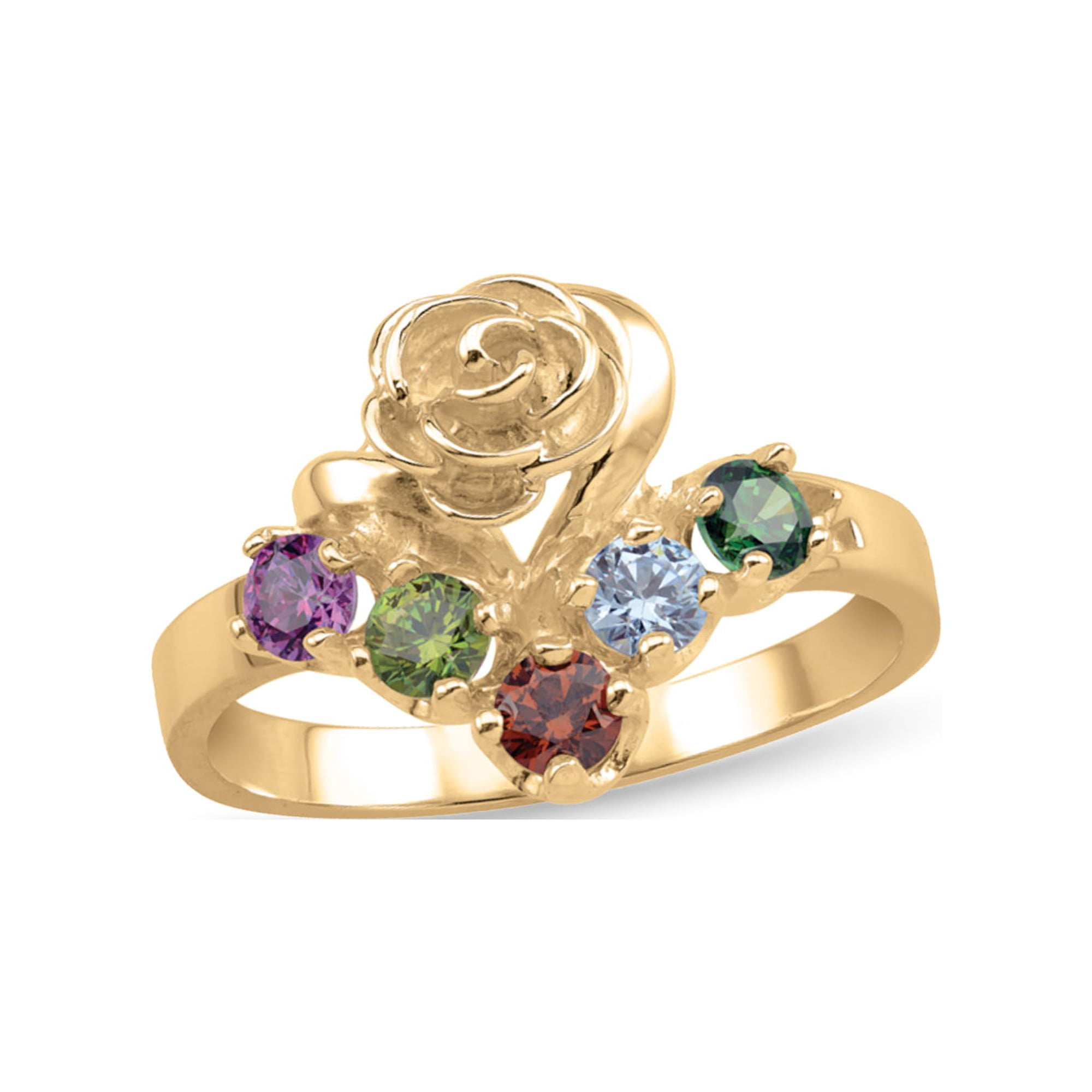 Personalized Floral Chevron Birthstone Ring in 10K Gold by Jewlster