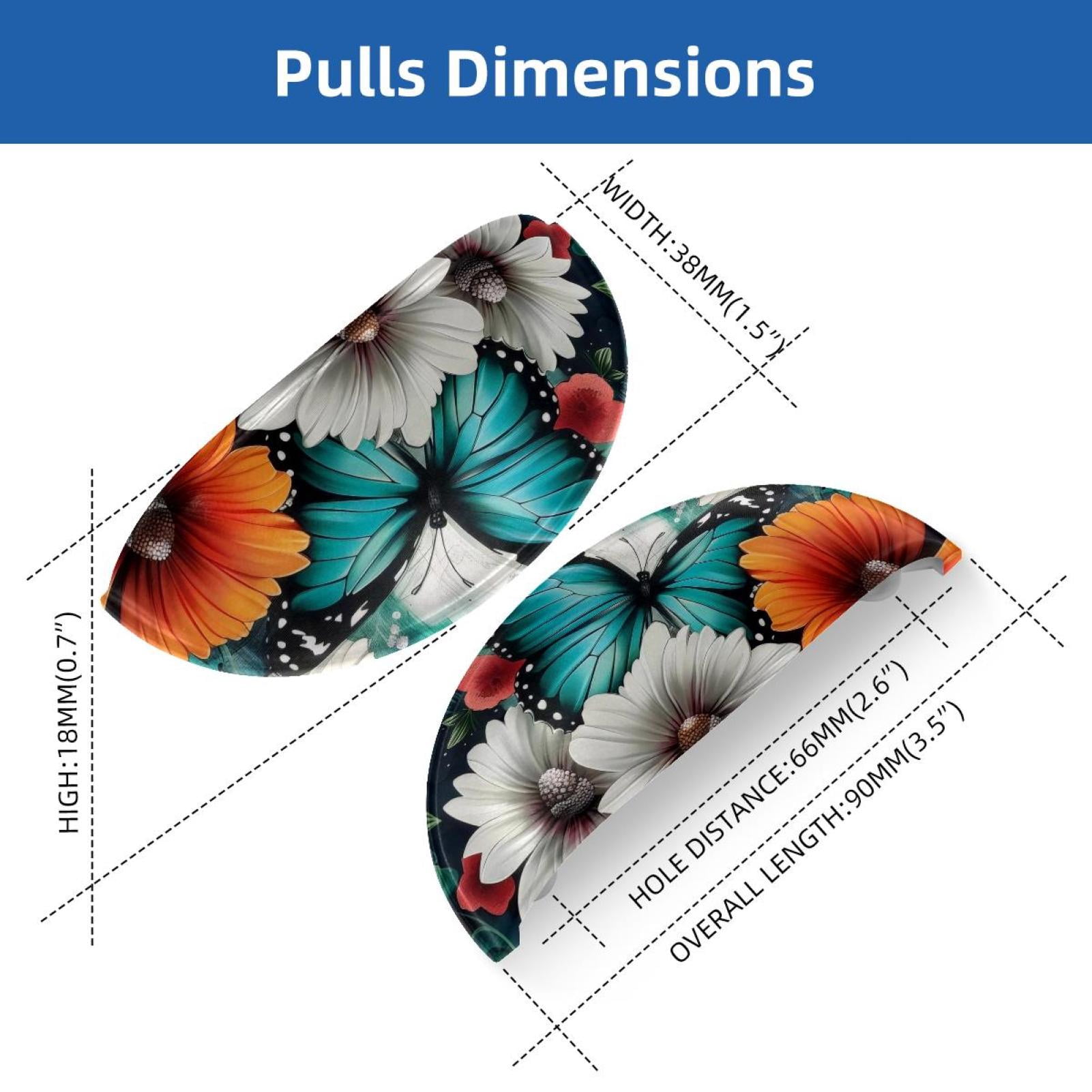 PhooArto 6 Pcs Cup Drawer Pulls, Blue Butterfly Flowers Shell Shape Handles Cabinet Knobs for Dresser Cupboard Closet Wardrobe with Screws