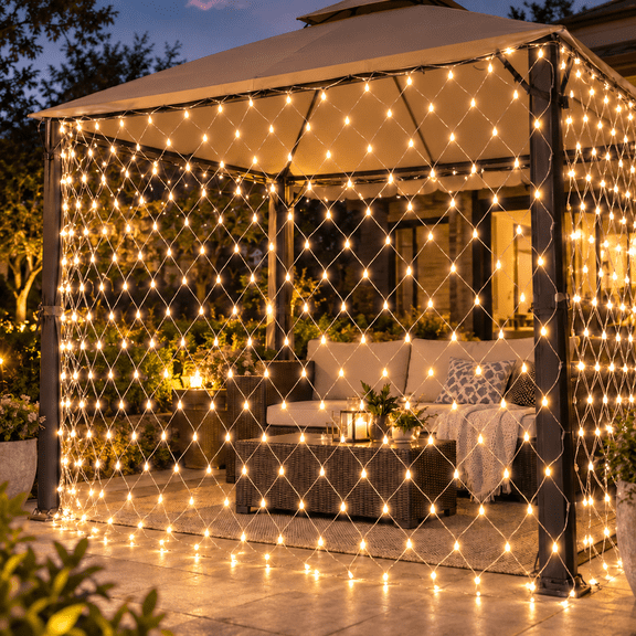 DONGPAI LED Net Lights Outdoor Waterproof, 8 Modes Connectable Mesh String Lights with Tail Plug, Plug in Fairy Net Bush Lights for Christmas Tree, Hedge, Patio, Holiday Party Decor, Warm White