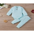 thumbnail image 2 of Newborn Baby Girl Boy Spring Fall Clothes Ribbed Cotton Solid Color Long Sleeve Romper Jumpsuit+Pants Outfits Set, 2 of 7