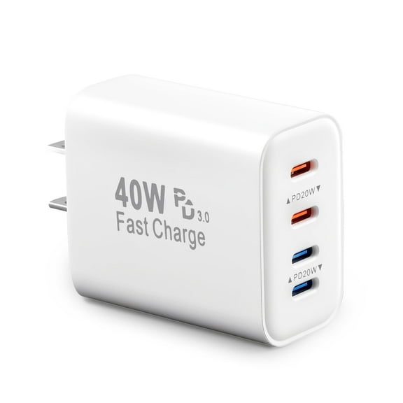 USB C Charger Block,4 USB C Ports,40W Type C Charger Fast Charging Blocks PD Power Charger Adapter QC 3.0 USB C Multiport Charger Brick Compatible with iPhone Devices,Galaxy Phones,Watch,Tablet