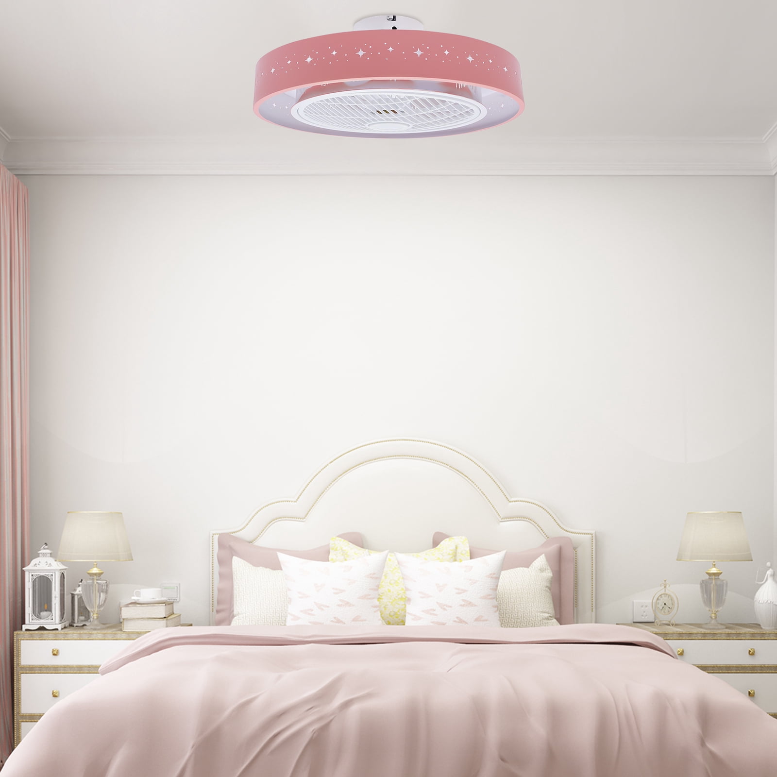 21.65 Inch Starry Ceiling Fan Light with Remote Control Dimmable LED Flush Mount Light with Hidden Blades