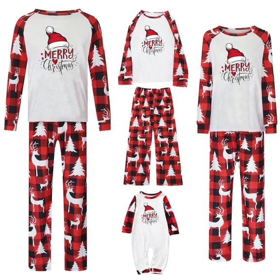 Matching Christmas Pajamas Soft Festival Party Sleepwear Lounge Set with Letter and Plaid Printed Red-2(Dad) 3XL