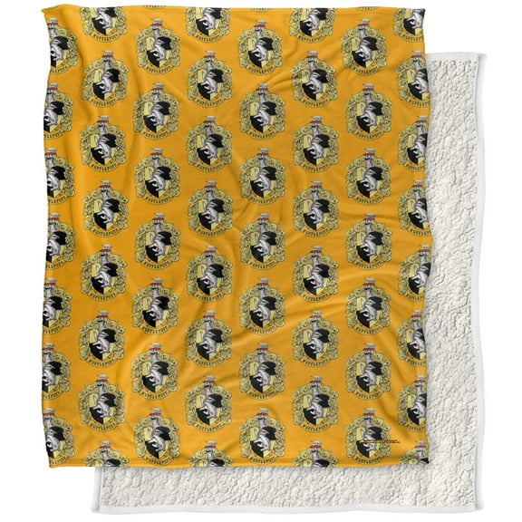 Harry Potter Blanket, 50"x60", Hufflepuff Crest 3 Silky Touch Sherpa Back Super Soft Throw Blanket