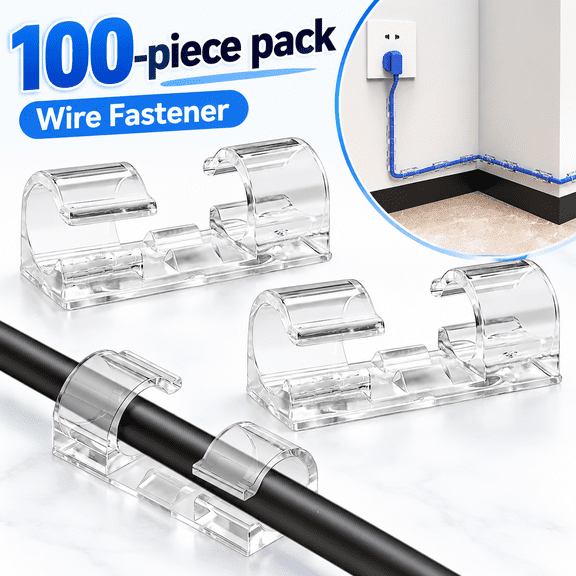 100 Pieces Clear Cable Clips Cord Organizer, Adhesive Wire Holder for Desk, Wall and Home Cable Management, Multi Size Cord Clips