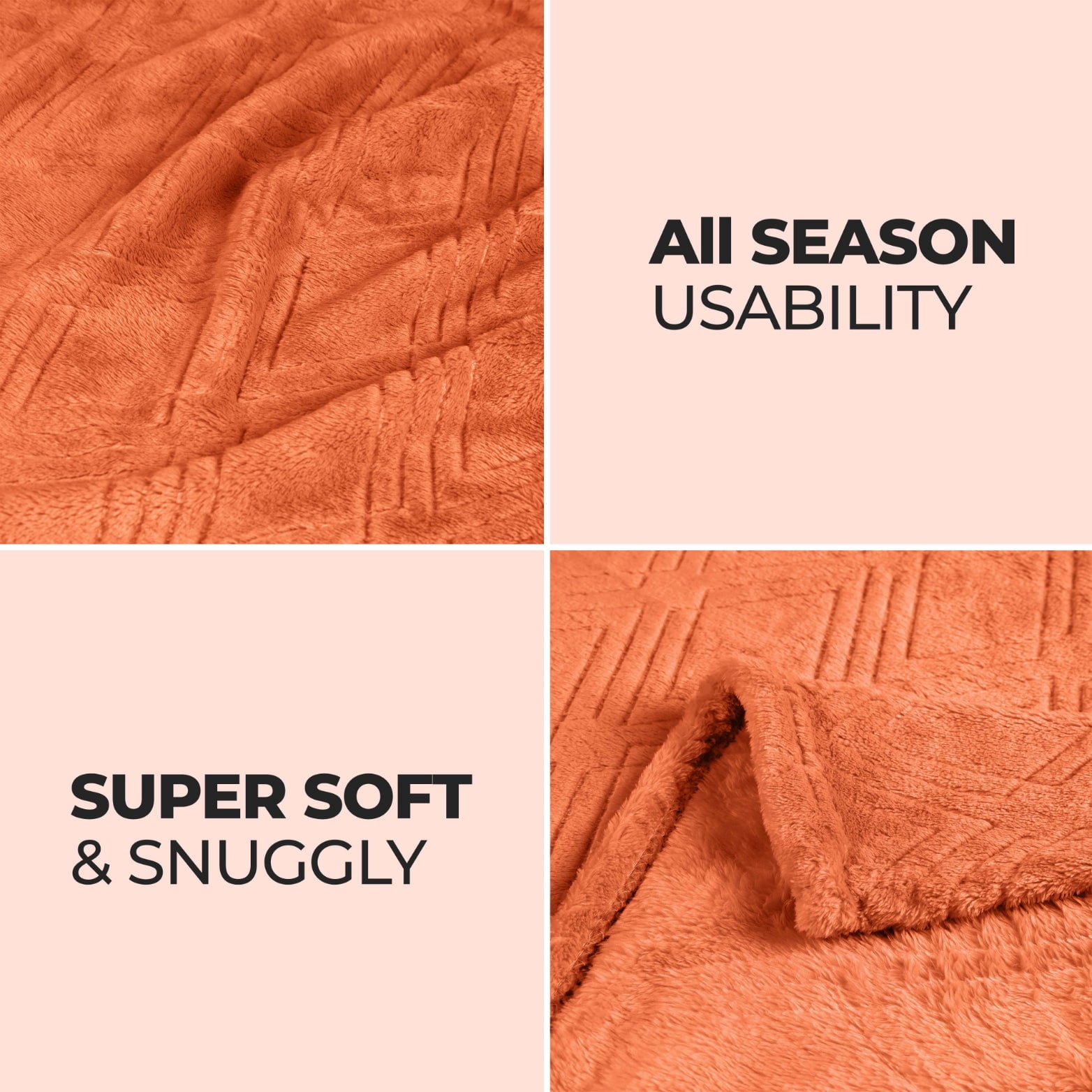 Superior Alaska Diamond Fleece Blanket 90" x 106", Lightweight Soft Bed Blankets, King Size, Rust