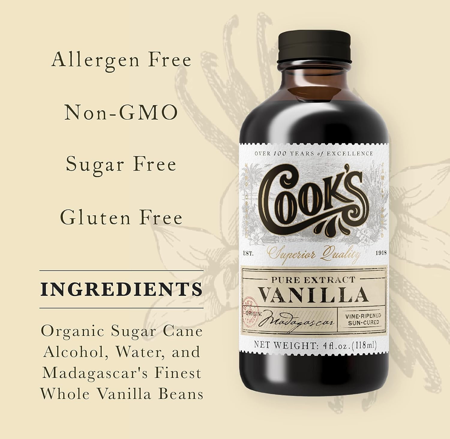 Pack of 6 Cooks Palm Extract Pure Organic Vanilla 4 oz