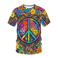 thumbnail image 3 of Color peace logo flower pattern tie-dye T-shirt, men's summer casual short-sleeved printed T-shirt, hipster hippie style fashion top, plus size, 3 of 4