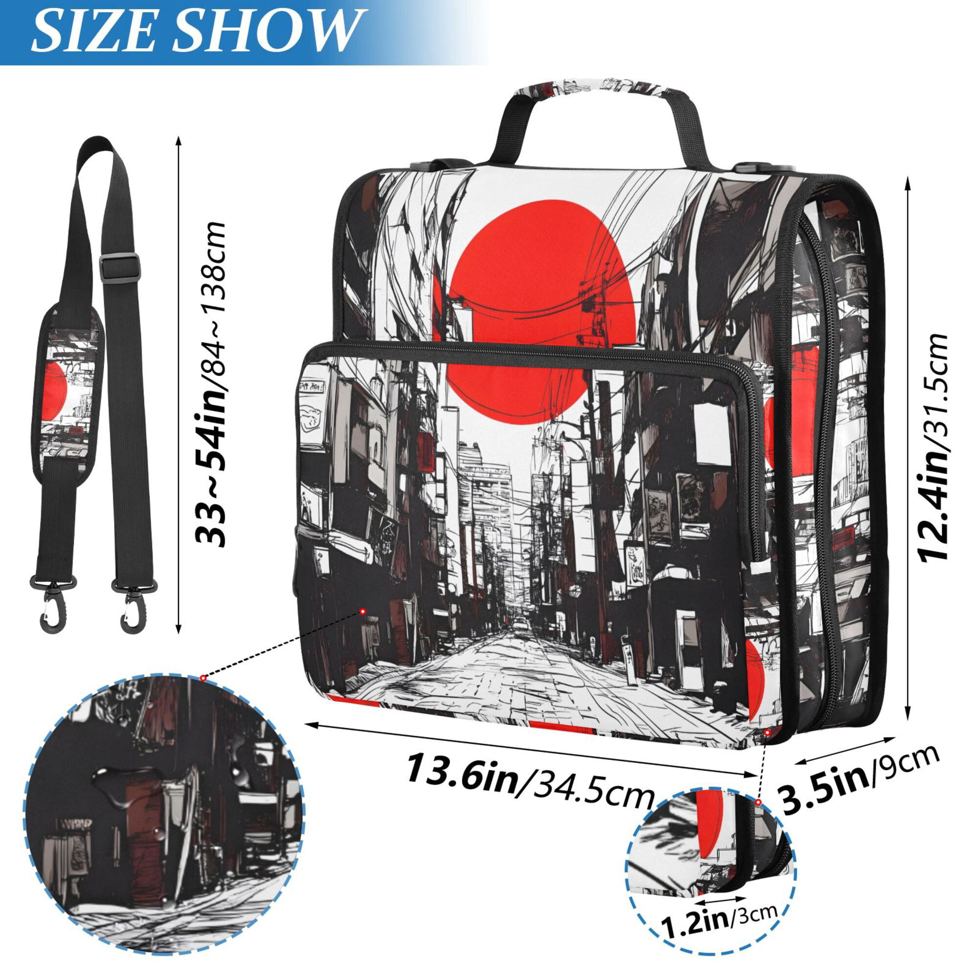 FORMRS Zipper Binder with Shoulder Strap 2-inch Ring 500 Sheet Capacity File Bag, Black Streets