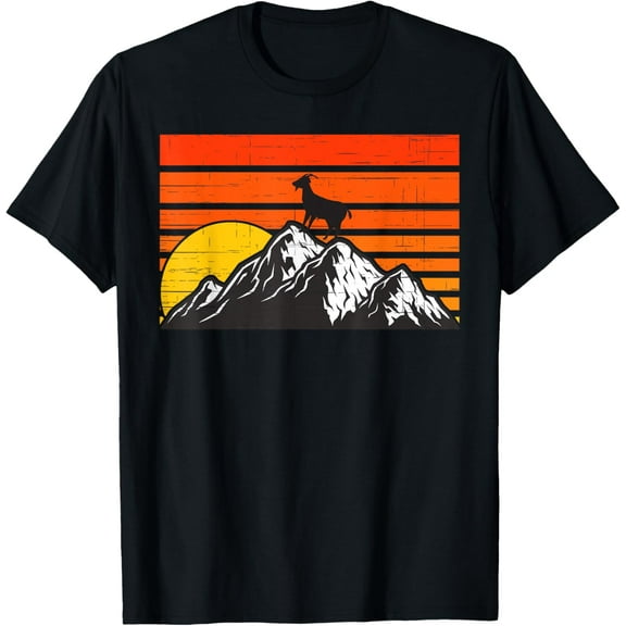 Goat Retro Style Mountain Sunset Cute Farm Animal Lover T-Shirt