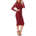 thumbnail image 4 of Vestido de malla INSPIRE CHIC para mujer, con cuello alto, manga larga, vestido de cóctel ajustado en color rojo oscuro, 4 of 6