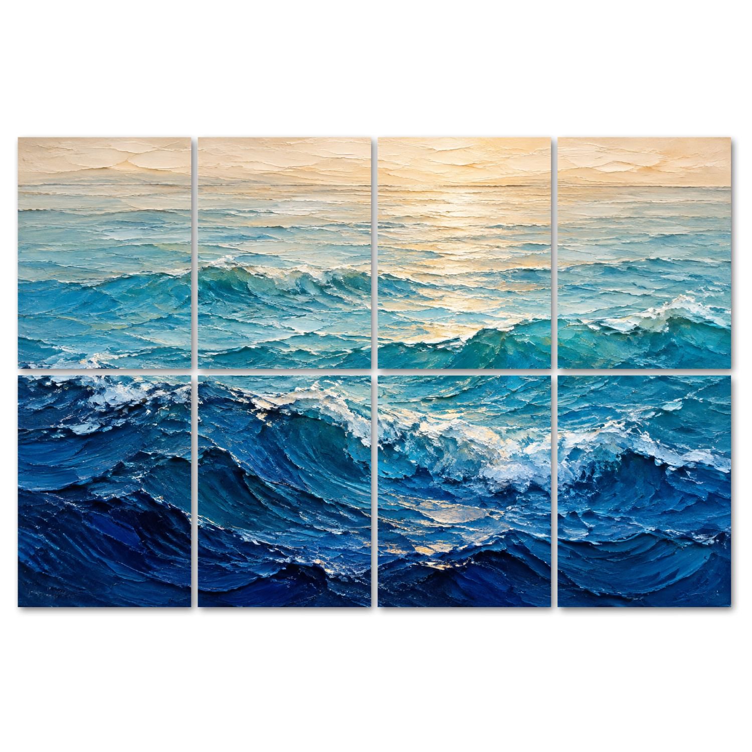 8 Pack Art Acoustic Panels Sound Absorbing Ocean Waves Seascape Deep Blue Water Coastal Decorative Soundproof Wall Panels Self Adhesive for Recording Studios Office 48 x32