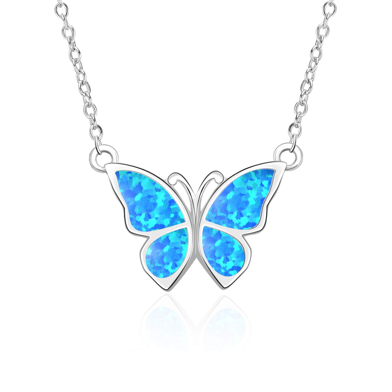 Opal Butterfly Pendant Sterling Silver Necklace Blue White Opal Jewelry Gift