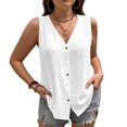 thumbnail image 1 of Tops de Color Sólido para las Mujeres Botón Cuello Redondo 3/4 Manga Blusa Casual, las Mujeres de Entrenamiento Tops Suave Transpirable, 1 of 9