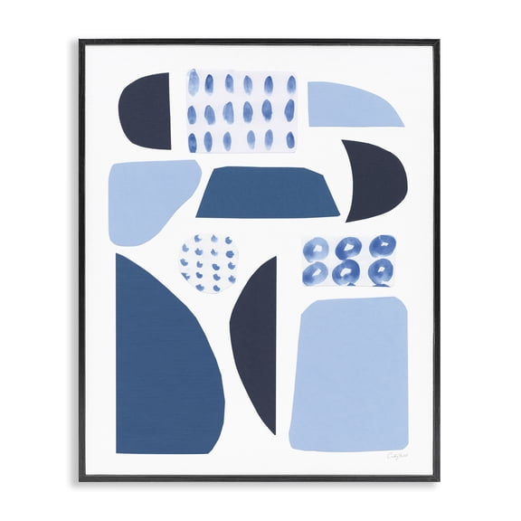 Stupell Industries Modern Shades of Blue Abstract Shapes Collage Design Black Framed Giclee Art, 11 x 14, by Courtney Prahl