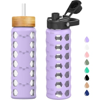 purifyou Premium 40/32 / 22/12 oz Glass Water Bottles with Volume & Times  to Drink, Silicone Sleeve & Stainless Steel Lid Insert, Reusable Bottle for  Fridge Water, Milk, Juice - Walmart.com