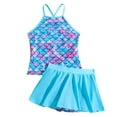 thumbnail image 2 of Baby Girl Swimsuit Kids Tie Dye Heart Print Adjustable Suspend Swimsuit with Skirt Toddler Girl Bathing Suit Blue 2-3 Years, 2 of 7